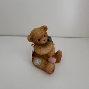 Cherished Teddies Brown Bear Figurine with Blue and Pink Accents